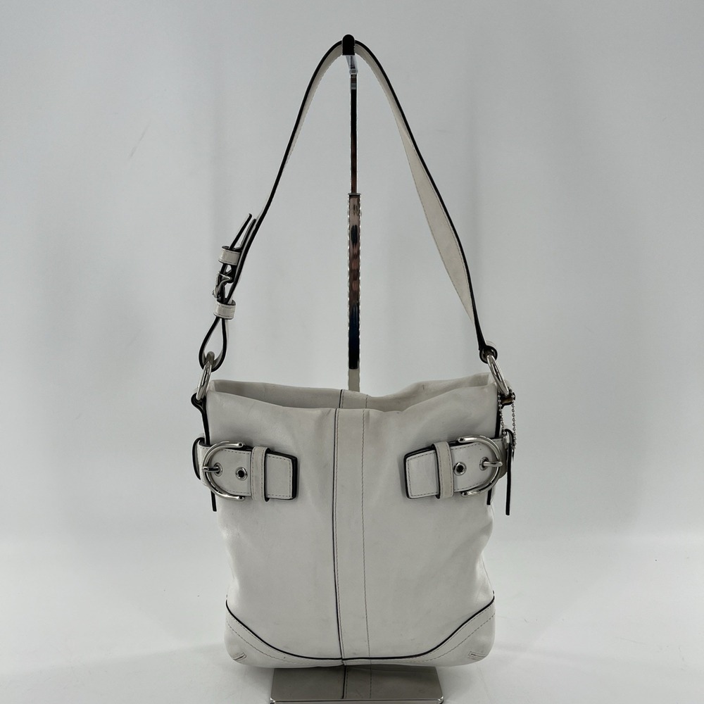 Coach Leather Soho Slim‎ 1453 Hobo Purse Cream Large Silver Buckles Shoulder Bag